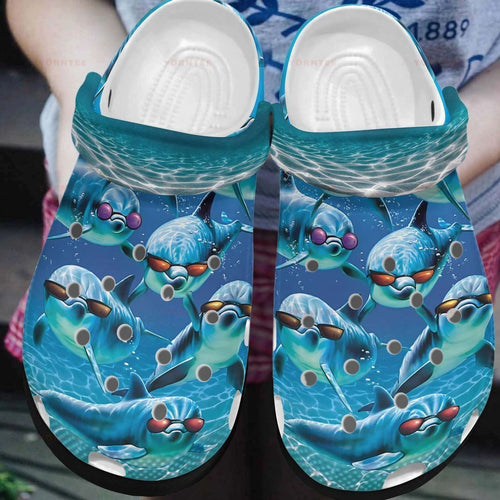 Clog Dolphin Sun Glasses Gift For Lover Rubber Comfy Footwear Men Women Size Us Personalized Clogs - Love Mine Gifts
