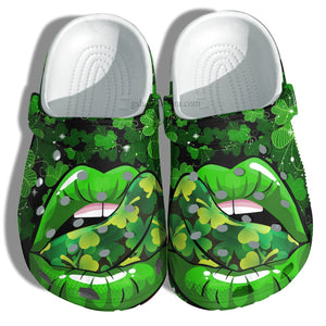 Lucky Charm Leaf And Lip Tongue Green Shoes - Clover Lucky Shoes Gifts For Daughter - Cr-Ne0001 Personalized Clogs