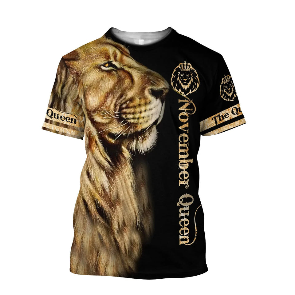 Apparel November Lion Queen 3D All Over Printed Shirt For Women 3D All Over Printed Custom Text Name - Love Mine Gifts