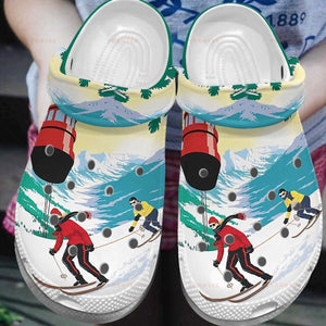 Clog Couple Skiing Snow Mountain Gift For Lover Rubber Comfy Footwear Men Women Size Us Personalized Clogs - Love Mine Gifts