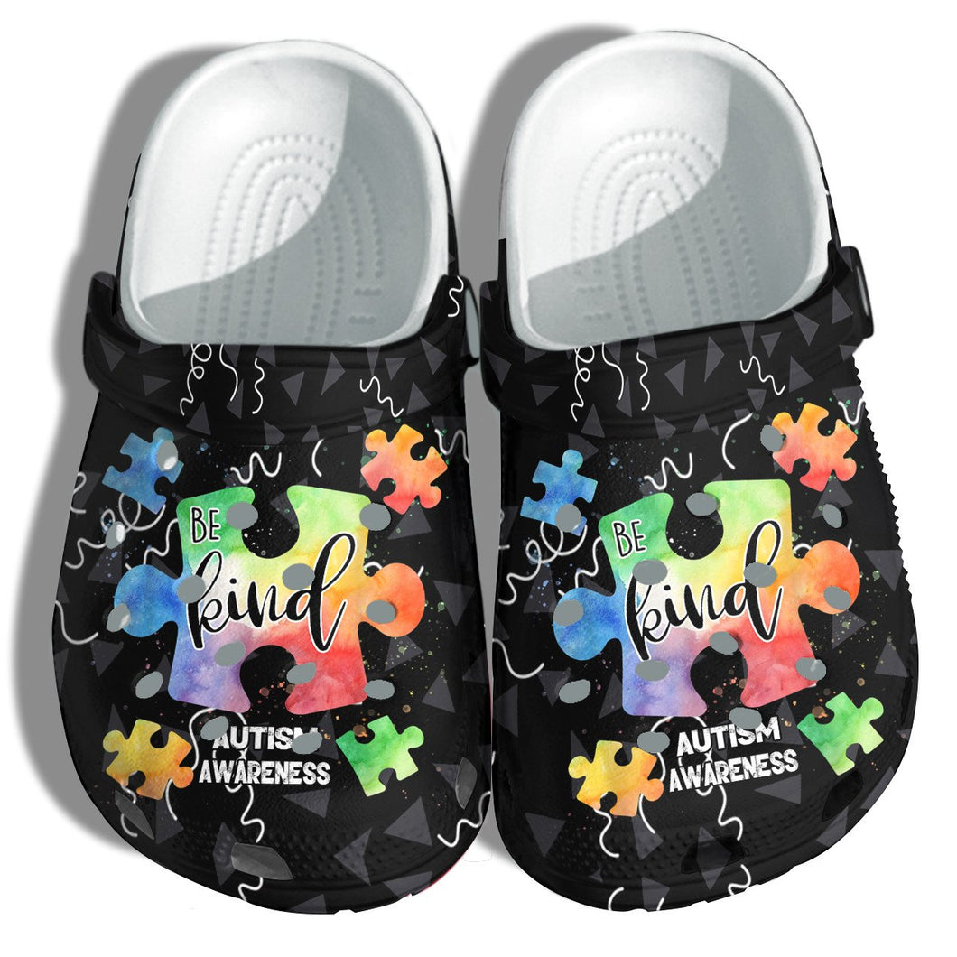 Be Kind Autism Puzzel Shoes - Rainbow Autism Awareness Shoes Croc Gifts For Son Daughter - Cr-Ne0014 Personalized Clogs