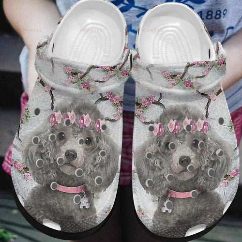 My Floral Poodle Peach Blossom Gift For Lover Rubber Shoes Comfy Footwear Personalized Clogs