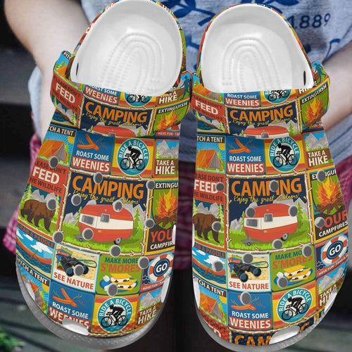  Camping, Fashion Style Print 3D Whitesole Enjoy The Great Outdoors For Women, Men, Kid Personalized Clogs