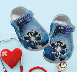 Ems Live To Save Lives Blue Shoes Gift Grandaughter Birthday- Ems Worker Shoes For Team Ems Personalized Clogs