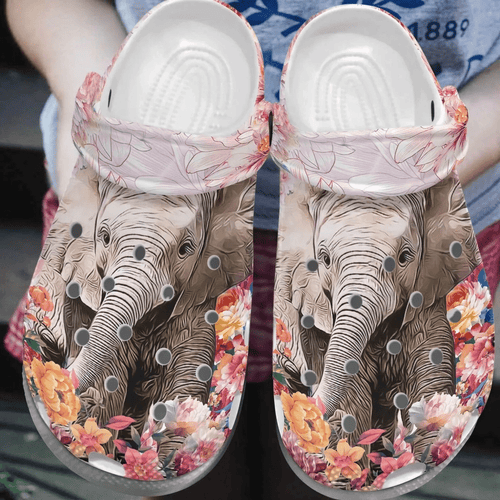 Clog Elephant For Women Men Kid Print 3D Flowery Personalized Clogs - Love Mine Gifts