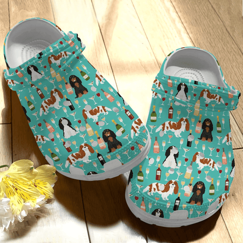 Cavalier And Wine Cute Dog Gift For Lover Rubber Shoes Comfy Footwear Personalized Clogs