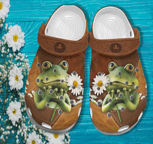 Frog Princess Daisy Flower Leather Croc Shoes Gift Grandaughter - Frog Girl Lover Shoes Croc Birthday Girl- Cr-Ne0291 Personalized Clogs
