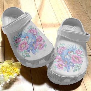 Blue Parrot With Pink Flower Shoes Birthday Gifts For Girl Daughter Niece Friends Personalized Clogs