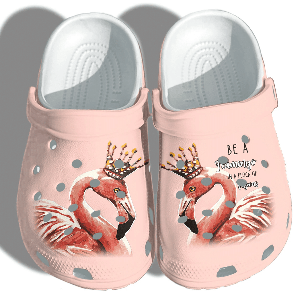 Flaminigo Queen In A Flock Of Pigeons Gift For Lover Rubber Comfy Footwear Personalized Clogs