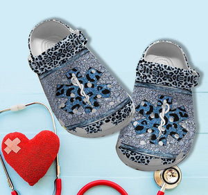 Ems Girl Worker Leopard Twinkle Blue Shoes Gift Mother Day 2022- Ems Girl Shoes Gift Team Worker Personalized Clogs