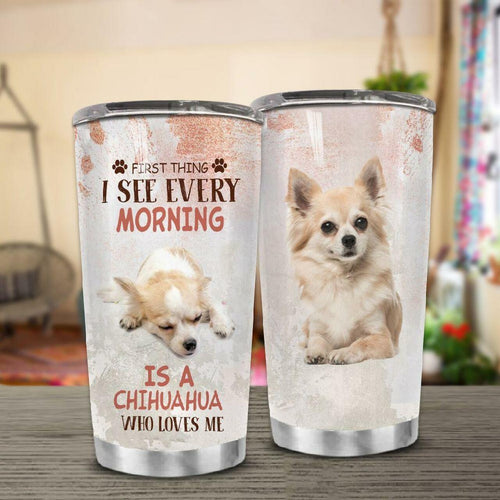 Tumbler Chihuahua Morning Ndk060795 Personalized Stainless Steel Tumbler Customize Name, Text, Number - Love Mine Gifts