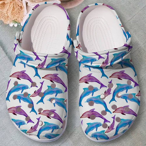 Dolphin Whitesole Cute Donlphin Pattern Evg4036 Personalized Clogs
