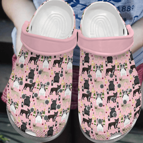 French Bulldog And Wine Drunk Frenchies Gift For Lover Rubber Comfy Footwear Personalized Clogs