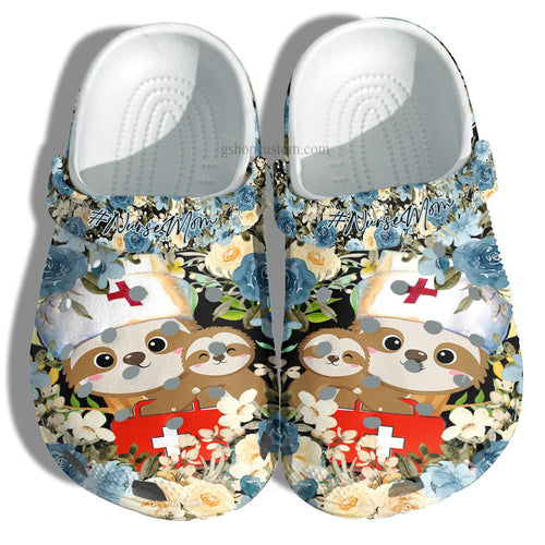 Sloth Nurse Mom Flower Shoes Mother Day Gift- Sloth Mom Hug Daughter Shoes For Nurses Personalized Clogs