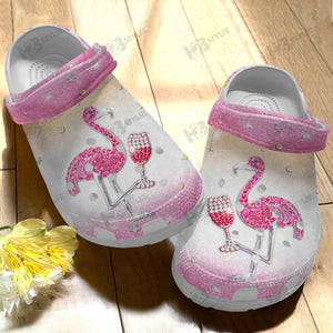 Clog Flamingo Whitesole Flamingo And Wine Classic Personalized Clogs - Love Mine Gifts