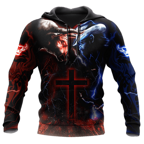 Apparel Bull Riding Red Blue Fight Cross Unisex Shirts 3D All Over Printed Custom Text Name - Love Mine Gifts