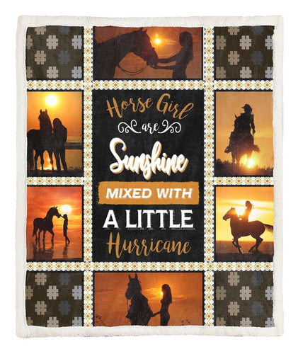 Horse Girl Are Sunshine Mixed With A Little Hurricane Sunset Fleece Blanket | Adult 60x80 inch | Youth 45x60 inch | Colorful | BK1057