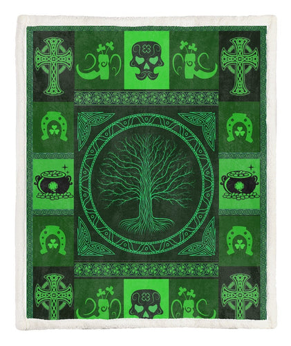Tree Of Life Irish Cross Irish Symbol Fleece Blanket | Adult 60x80 inch | Youth 45x60 inch | Colorful | BK1006