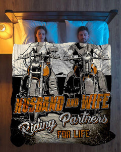 Husband and Wife Riding Partners For Life Fleece Blanket | Adult 60x80 inch | Youth 45x60 inch | Colorful | BK1894
