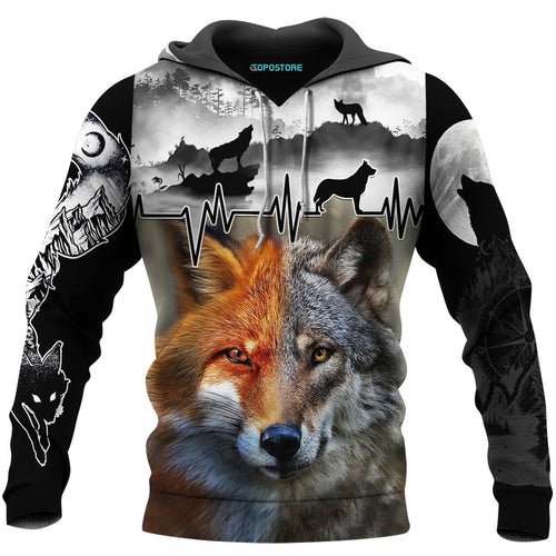 3D Clothing Love Wolf And Fox 3D All Over Printed Shirts Custom Personalized Text Name Hoodie, Short, Sweater - Love Mine Gifts