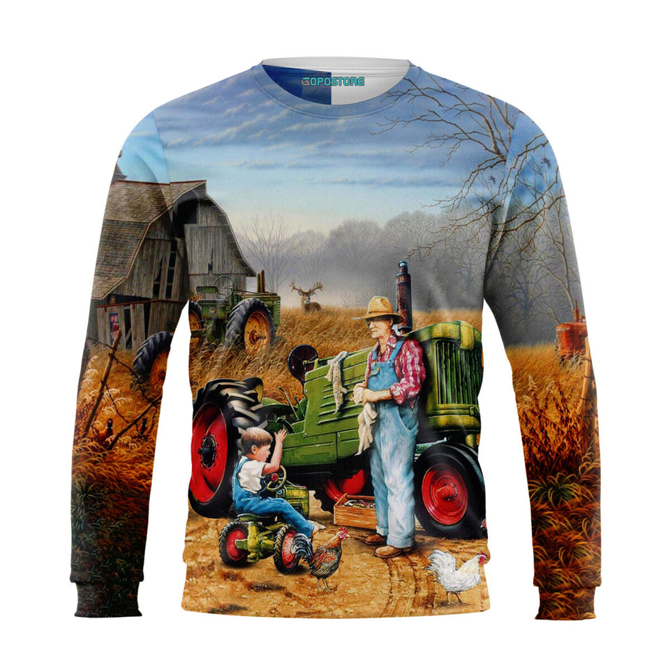 Childhood Tractor Farmer 3D All Over Printed Shirts
