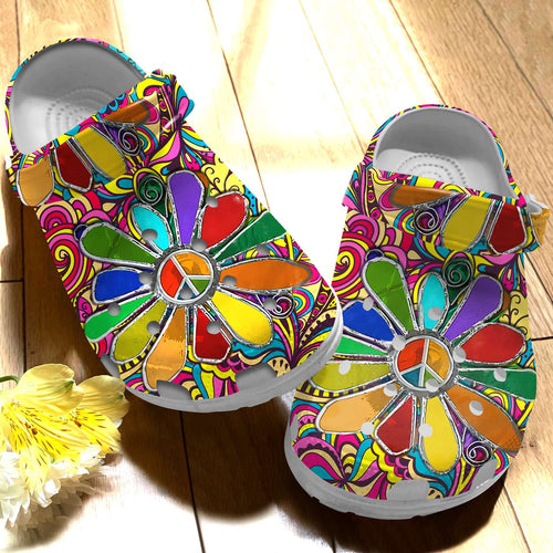 Clog Hippie Personalized Clog, Custom Name, Text Hippie Flower, Fashion Style For Women, Men, Kid, Print 3D - Love Mine Gifts