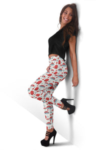 Legging Mushroom Red Dot Print Pattern Women Leggings Sport, Yoga, Gym, Fitness, Running - Love Mine Gifts