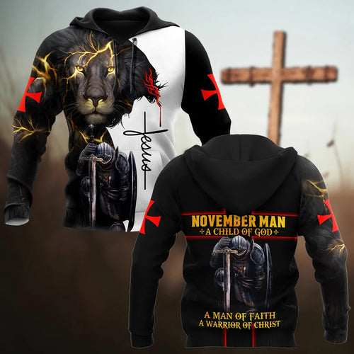 Apparel November Man A Child Of God A Man Of Faith A Warrior Of Christ Shirts For Men And Women Tas 3D All Over Printed Custom Text Name - Love Mine Gifts