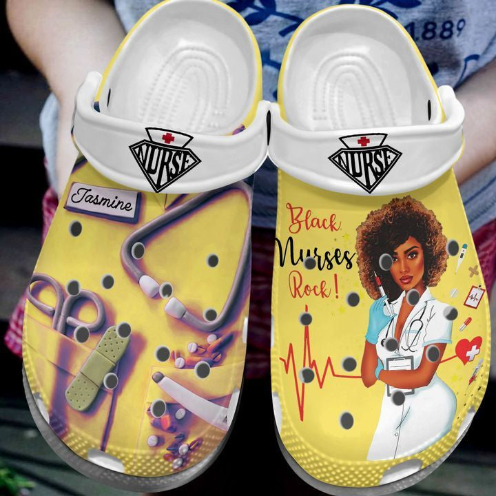 Clog Black Nurses Rock Proud Of Nurse Custom Girl Mother Daughter Sister Friend Clog Personalize Name, Text - Love Mine Gifts