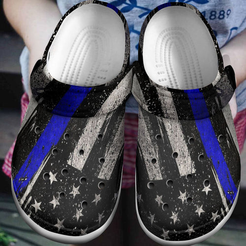 Clog Police Personalized Clog, Custom Name, Text, Color, Number Fashion Style For Women, Men, Kid, Print 3D America Blue Line Flag - Love Mine Gifts