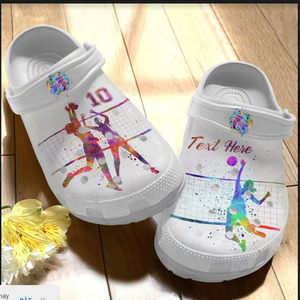 Clog Volleyball Personalized Clog, Custom Name, Text, Color, Number Fashion Style For Women, Men, Kid, Print 3D Watercolor Splash Volleyball - Love Mine Gifts