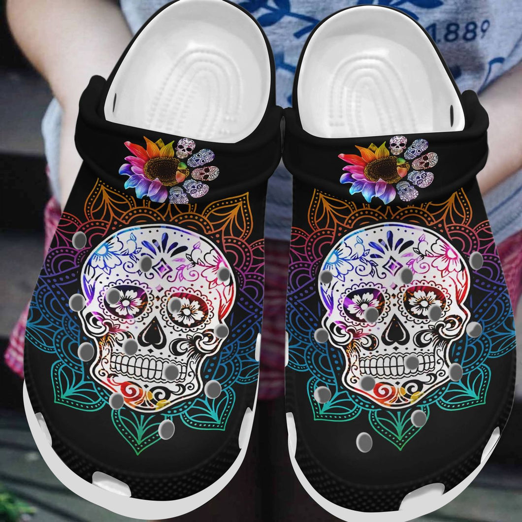Clog Skull Personalized Clog, Custom Name, Text, Color, Number Fashion Style For Women, Men, Kid, Print 3D Sugar Skull V1010 - Love Mine Gifts