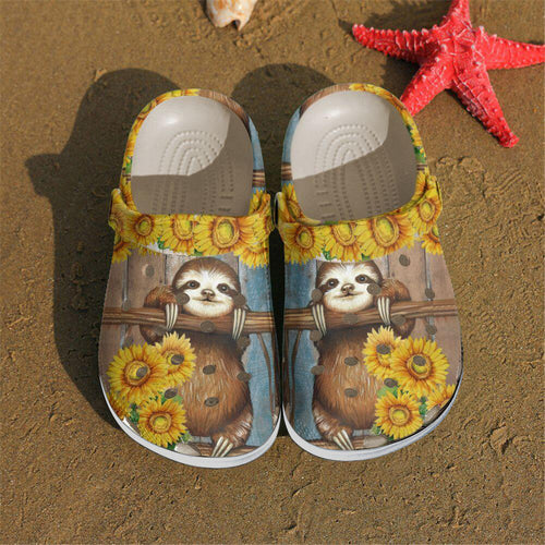 Sloth Personalized Clog, Custom Name, Text, Color, Number Fashion Style For Women, Men, Kid, Print 3D Sunflower Sloth
