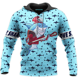 3D Clothing Lacrosse Shark 3D All Over Printed Shirts Custom Personalized Text Name Hoodie, Short, Sweater - Love Mine Gifts