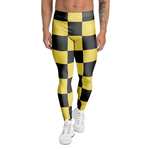 Legging Yellow Checkered Print Men's Leggings Sport, Yoga, Gym, Fitness, Running - Love Mine Gifts