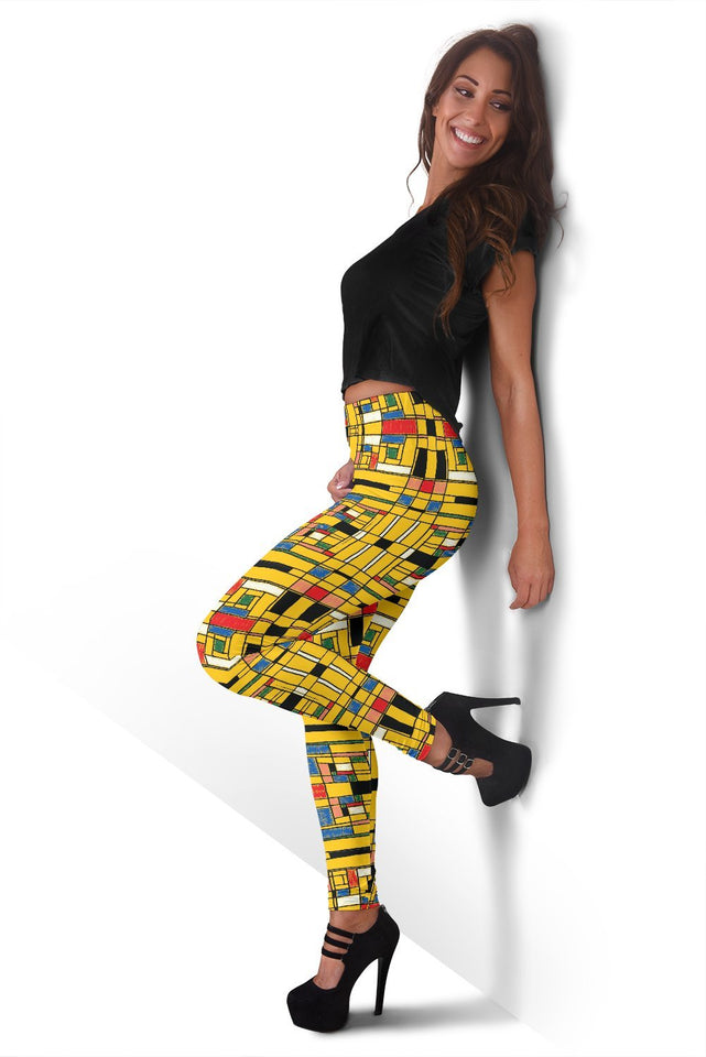 Legging Yellow Mondrian Pattern Print Women Leggings Sport, Yoga, Gym, Fitness, Running - Love Mine Gifts