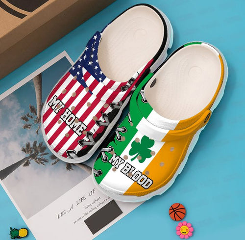 St Patricks Day American Flag My Home My Blood Irish Shoes Personalized Clogs