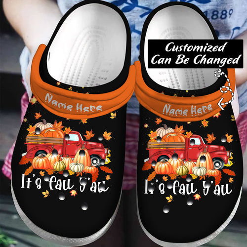 Fall - Its Fall Yall Pumpkins Print Maple Farm Truck Autumn Fall For Men And Women Personalized Clogs