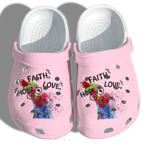 October Pink For Girl Woman Breast Chicken Shoes Hope Faith Love Slippers Personalized Clogs