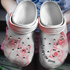 Clog Cute Pig Come To Play The Game Personalized Clogs - Love Mine Gifts