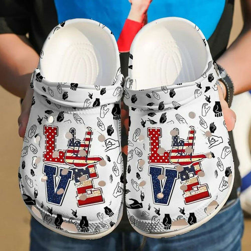 Sign Language I Love You America 4Th Of July Personalized Clogs