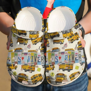 Yellow School Bus Driver Text Collection Shoes Personalized Clogs