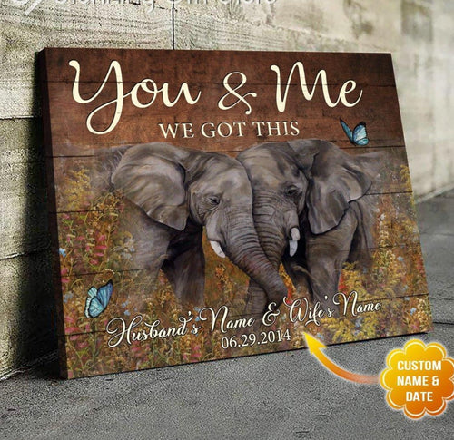 Poster - Canvas Personalized Name Text Canvas, Poster Animal Wall Print Art Decor Elephant You And Me - Love Mine Gifts