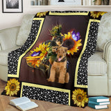 Fleece Blanket Airandle Terrier Dark Sunflower Personalized Custom Name Date Fleece Blanket Print 3D, Unisex, Kid, Adult - Love Mine Gifts