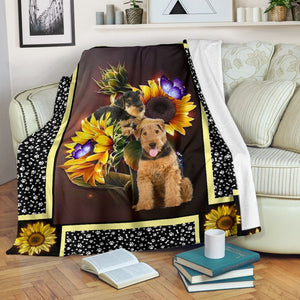 Fleece Blanket Airandle Terrier Dark Sunflower Personalized Custom Name Date Fleece Blanket Print 3D, Unisex, Kid, Adult - Love Mine Gifts
