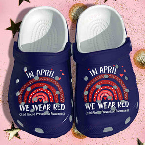 In April We Wear Red Child Alouse Prevention Awareness Classic  Personalized Clogs