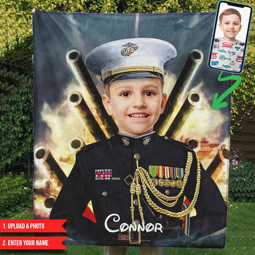 Fleece Blanket The Marine Photo Upload Personalized Name Text Fleece Blanket Print 3D, Unisex, Kid, Adult Gift For Son Daughter - Love Mine Gifts