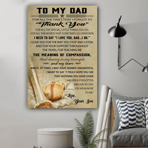 Baseball poster Son to Dad Thank you