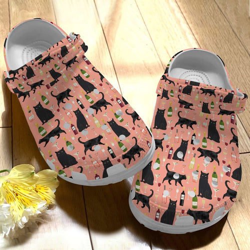 Black Cat Black Cat And Wine Personalized Clogs