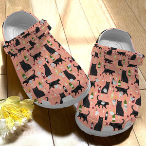 Black Cat Black Cat And Wine Personalized Clogs